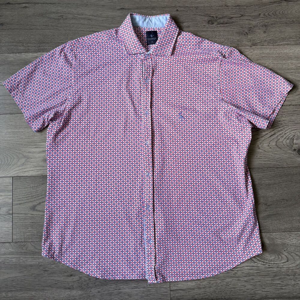 Tailorbyrd Men's Collection Red/Blue‎ Geometric Short Sleeve Button Down Size XL